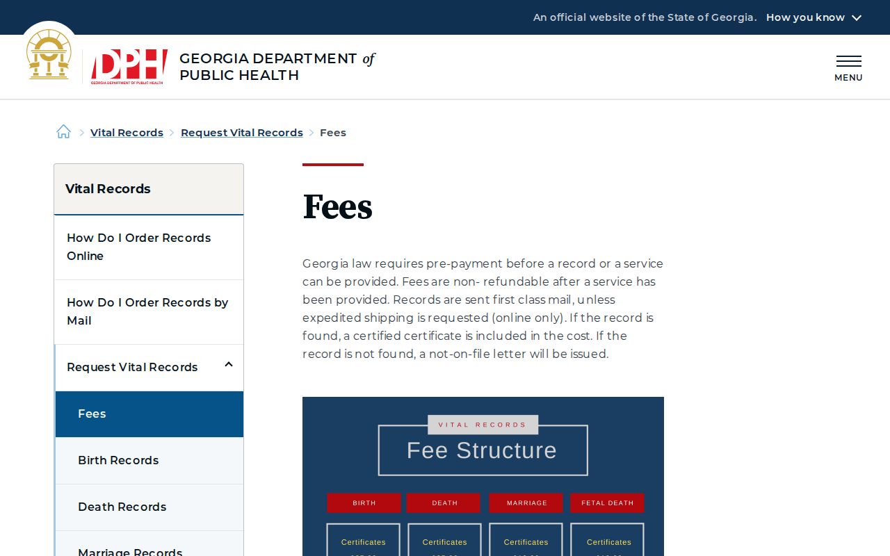 Georgia vital records fees showing why certificates are not a Forsyth County neighbor roster