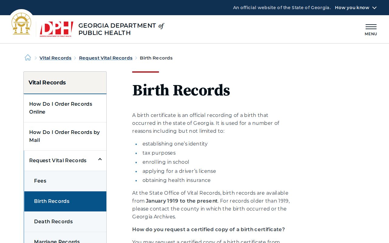 Forsyth County previous residents Georgia birth record access