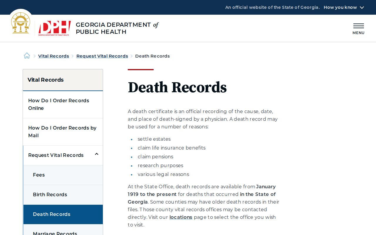 Forsyth County previous residents Georgia death record access
