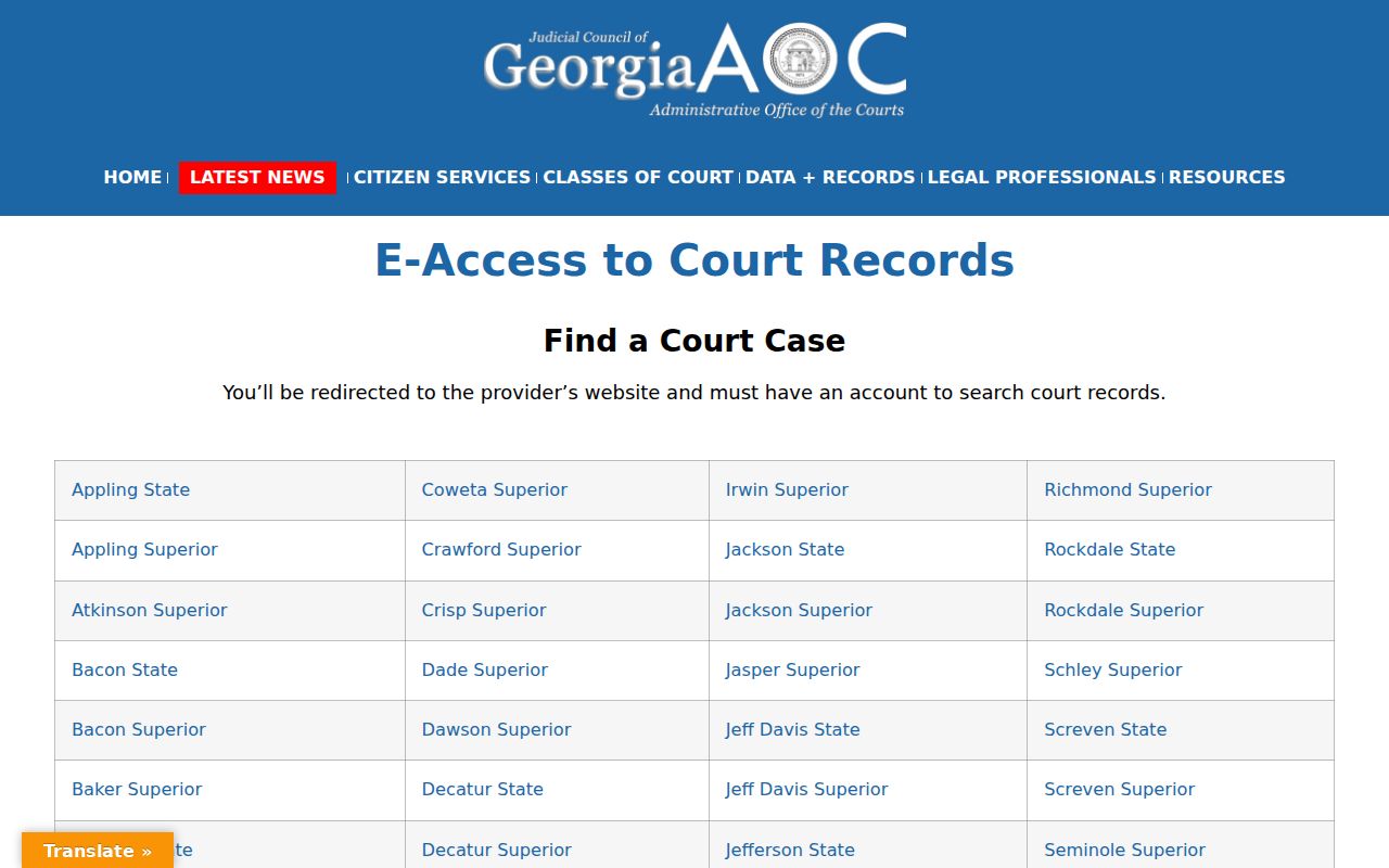 Georgia court e-access directory used for a Forsyth County resident lookup