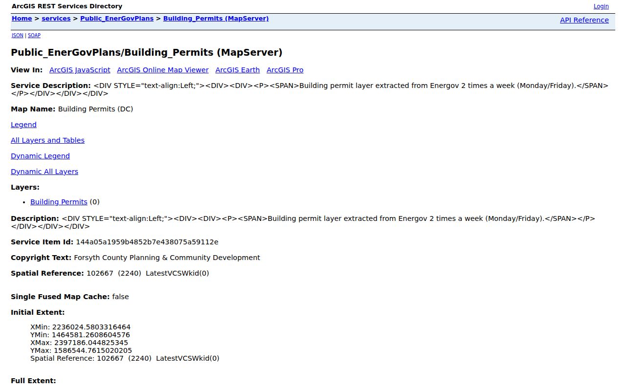 Forsyth County street directory permit GIS layer